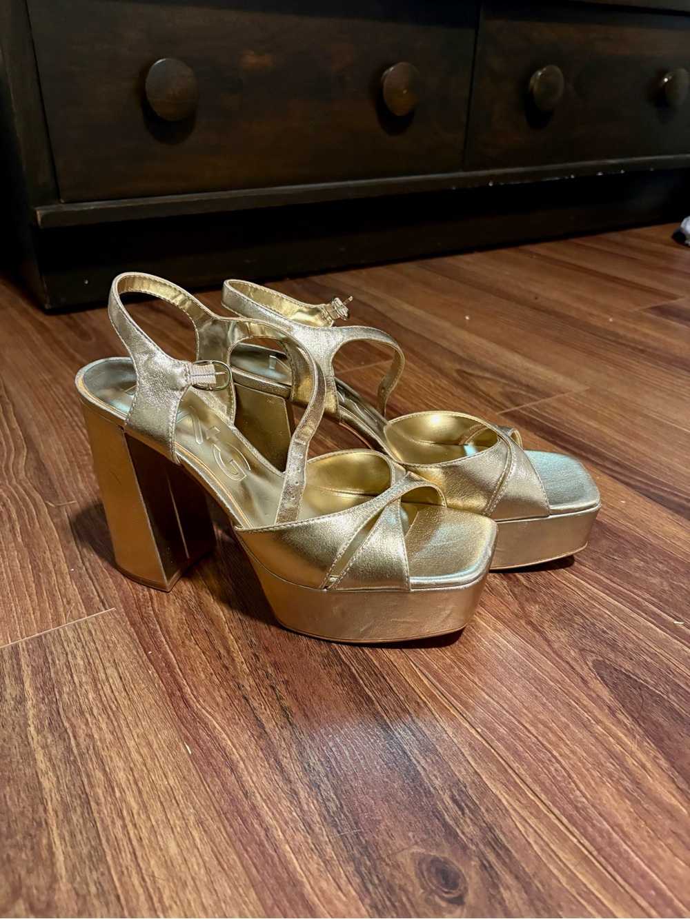 Mango Metallic Gold Platform Block Heel Sandals